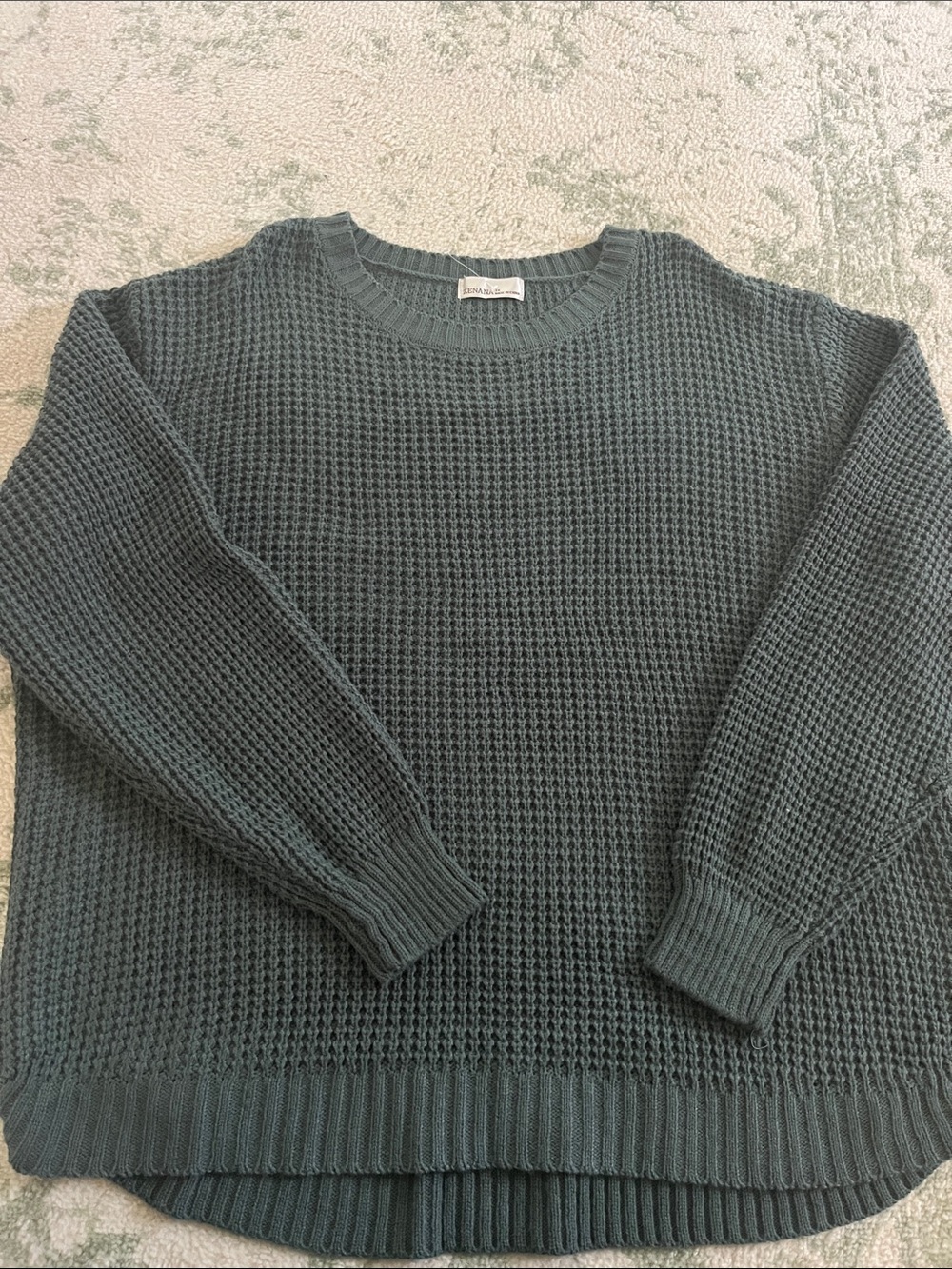 Teal Crewneck Waffle Knit Sweater